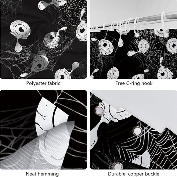 Halloween Shower Curtain Horror Scary Eyeball Shower Curtain for Bathroo… - Picture 6 of 7